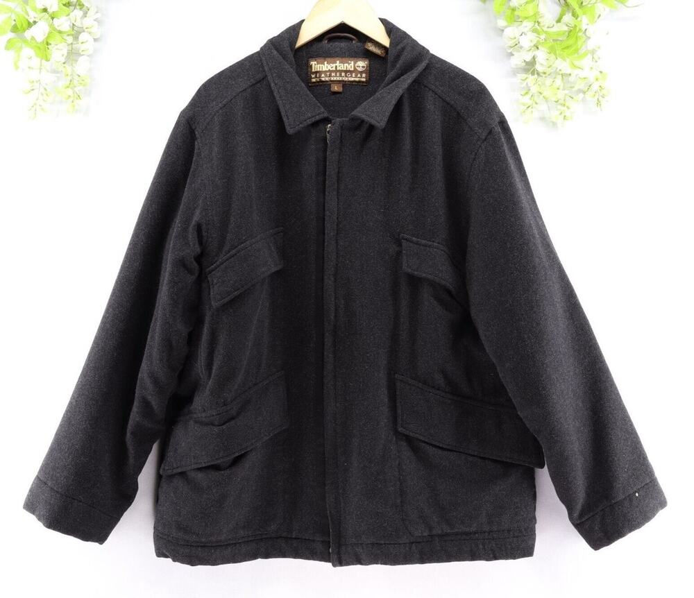 Timberland Sz L Vintage Weathergear Waterproof Wool Blend Jacket Charcoal